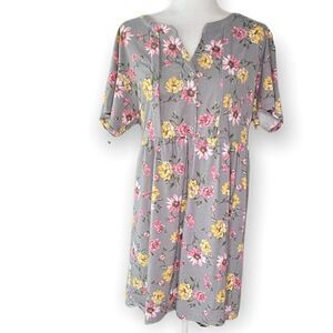 Kingston Grey Floral Mini Dress Short Sleeve SZ L NWT
